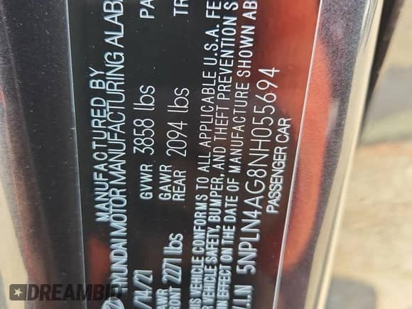 2022 Hyundai Elantra SEL с VIN 5NPLN4AG8NH055694, выставлен на аукционе Copart как лот 68085705 с пробегом Не указан миль и Списание • Salvage title. История ставок и продаж доступна на DreamBid. Изображение 12.