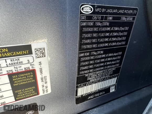 2019 Land Rover Range Rover Sport Dynamic z VIN SALWR2RE8KA821072, wystawiony jako Copart lot #81573905 z przebiegiem 87 575 mil mil oraz Czysty tytuł • Clean title. Historia ofert i sprzedaży dostępna na DreamBid. Obrazek 10.