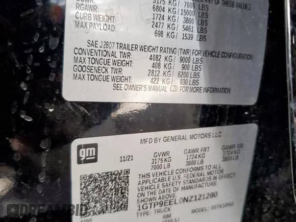 2022 GMC Sierra 1500 AT4 with VIN 1GTP9EEL0NZ121280, listed as a Copart auction lot 80112245 with 112,449 mi miles and Salvage title. Bid and sale history available at DreamBid. Image 12.