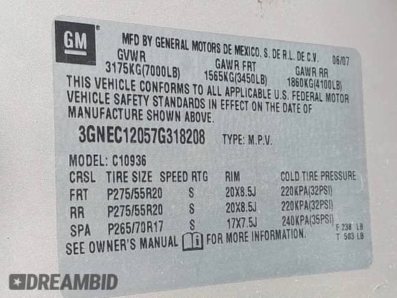 2007 Chevrolet Avalanche 3LT z VIN 3GNEC12057G318208, wystawiony jako IAAI lot #42410584 z przebiegiem 300 951 mil mil oraz . Historia ofert i sprzedaży dostępna na DreamBid. Obrazek 9.