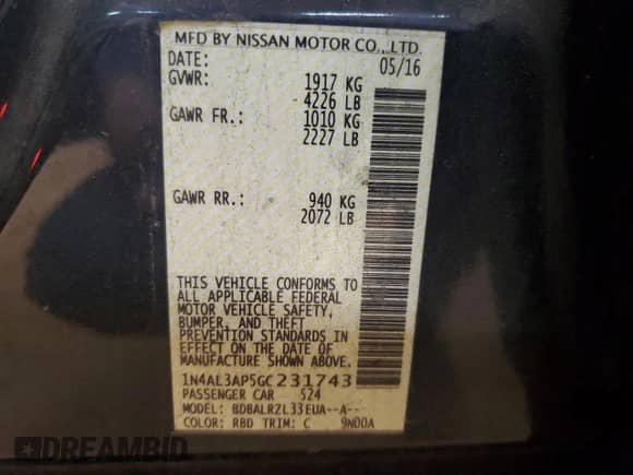 2016 Nissan Altima SL с VIN 1N4AL3AP5GC231743, выставлен на аукционе Copart как лот 71530865 с пробегом 146 912 миль миль и Списание • Salvage title. История ставок и продаж доступна на DreamBid. Изображение 12.