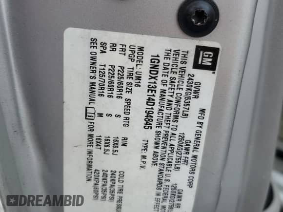 2004 Chevrolet Venture LT с VIN 1GNDX13E14D194845, выставлен на аукционе Copart как лот 58921915 с пробегом 104 387 миль миль и Списание • Salvage title. История ставок и продаж доступна на DreamBid. Изображение 13.