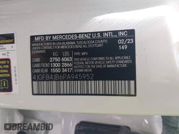2023 Mercedes-Benz GLE 350 with VIN 4JGFB4JB6PA945952, listed as a IAAI auction lot 42278378 with 56,132 mi miles and . Bid and sale history available at DreamBid. Image 9.