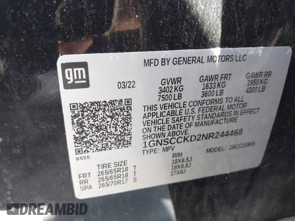 2022 Chevrolet Suburban LT с VIN 1GNSCCKD2NR244468, выставлен на аукционе IAAI как лот 42239072 с пробегом 110 872 миль миль и . История ставок и продаж доступна на DreamBid. Изображение 9.