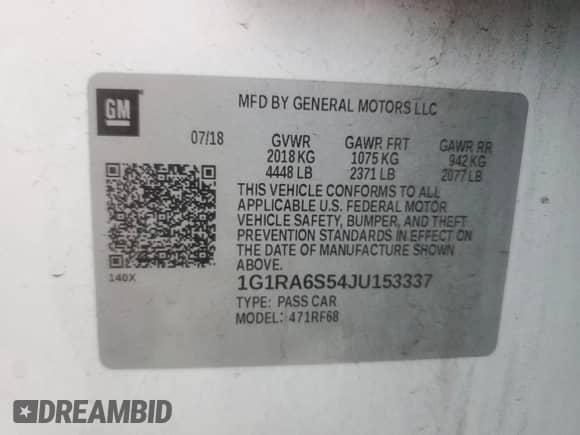 2018 Chevrolet Volt LT с VIN 1G1RA6S54JU153337, выставлен на аукционе Copart как лот 82389315 с пробегом 117 400 миль миль и Списание • Salvage title. История ставок и продаж доступна на DreamBid. Изображение 12.