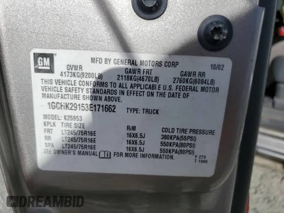 2003 Chevrolet Silverado 2500HD LT z VIN 1GCHK29153E171662, wystawiony jako Copart lot #80114585 z przebiegiem Nie podano mil oraz Szkoda całkowita • Salvage title. Historia ofert i sprzedaży dostępna na DreamBid. Obrazek 12.