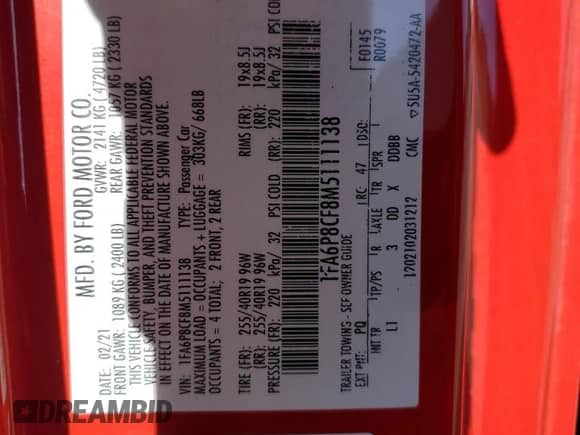 2021 Ford Mustang GT с VIN 1FA6P8CF8M5111138, выставлен на аукционе Copart как лот 71799505 с пробегом 29 297 миль миль и Списание • Salvage title. История ставок и продаж доступна на DreamBid. Изображение 13.