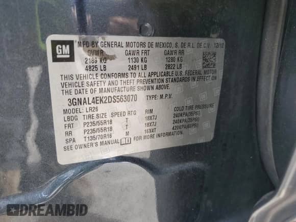 2013 Chevrolet Captiva Sport LTZ с VIN 3GNAL4EK2DS563070, выставлен на аукционе Copart как лот 85711605 с пробегом 131 905 миль миль и Списание • Salvage title. История ставок и продаж доступна на DreamBid. Изображение 14.