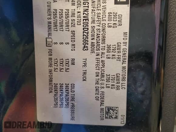 2013 GMC Sierra 1500 SLE z VIN 1GTN2VE05DZ256643, wystawiony jako Copart lot #89170475 z przebiegiem 123 368 mil mil oraz Szkoda całkowita • Salvage title. Historia ofert i sprzedaży dostępna na DreamBid. Obrazek 15.