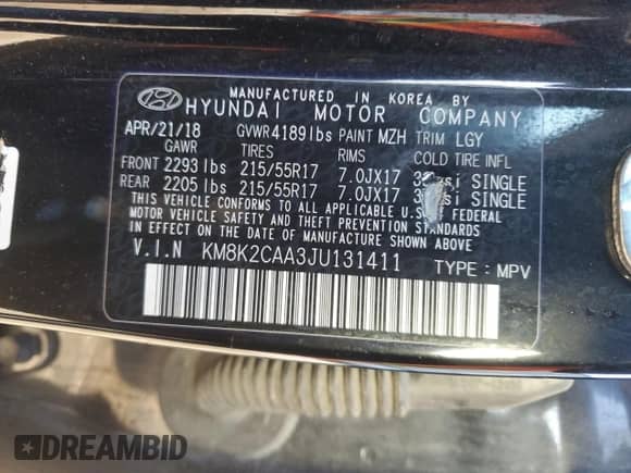 2018 Hyundai Kona SEL z VIN KM8K2CAA3JU131411, wystawiony jako Copart lot #87035895 z przebiegiem 85 074 mil mil oraz Szkoda całkowita • Salvage title. Historia ofert i sprzedaży dostępna na DreamBid. Obrazek 14.