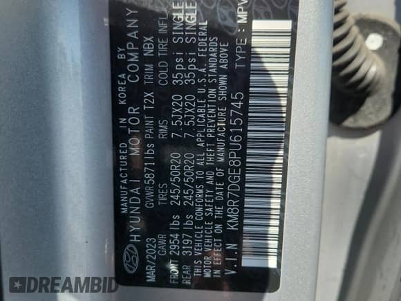 2023 Hyundai Palisade Calligraphy с VIN KM8R7DGE8PU615745, выставлен на аукционе Copart как лот 80488245 с пробегом 51 100 миль миль и Списание • Salvage title. История ставок и продаж доступна на DreamBid. Изображение 14.