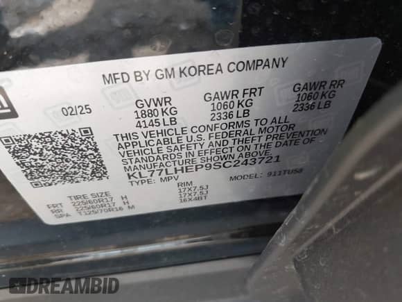2025 Chevrolet Trax LT с VIN KL77LHEP9SC243721, выставлен на аукционе IAAI как лот 42846122 с пробегом 1 579 миль миль и . История ставок и продаж доступна на DreamBid. Изображение 9.