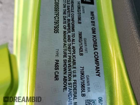 2015 Chevrolet Spark LS z VIN KL8CB6S97FC797935, wystawiony jako Copart lot #85173805 z przebiegiem 156 645 mil mil oraz Szkoda całkowita • Salvage title. Historia ofert i sprzedaży dostępna na DreamBid. Obrazek 13.