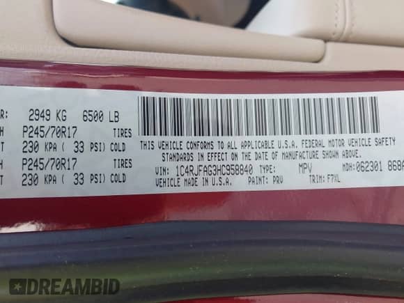 2017 Jeep Grand Cherokee Laredo with VIN 1C4RJFAG3HC958840, listed as a IAAI auction lot 42664925 with 111,896 mi miles and . Bid and sale history available at DreamBid. Image 9.