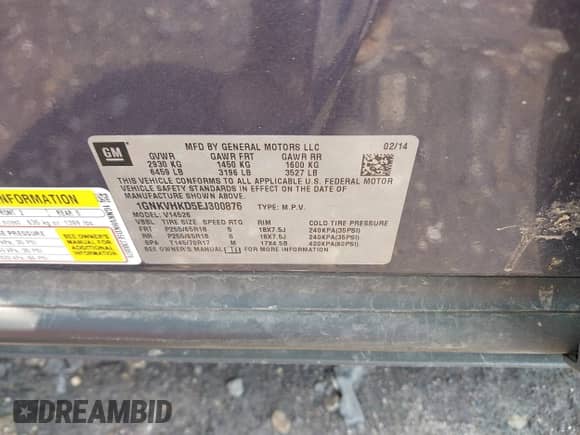 2014 Chevrolet Traverse LT с VIN 1GNKVHKD5EJ300876, выставлен на аукционе IAAI как лот 42862522 с пробегом 188 364 миль миль и . История ставок и продаж доступна на DreamBid. Изображение 9.