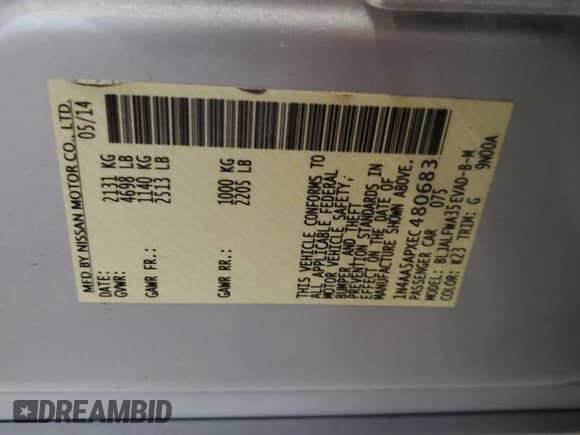 2014 Nissan Maxima SV with VIN 1N4AA5APXEC480683, listed as a Copart auction lot 85312855 with 129,945 mi miles and Salvage title. Bid and sale history available at DreamBid. Image 13.