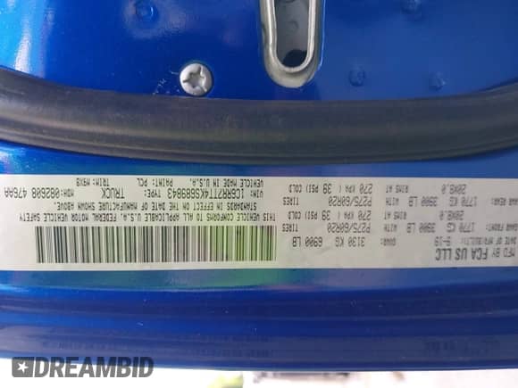 2019 Ram 1500 Big Horn with VIN 1C6RR7TT4KS689843, listed as a IAAI auction lot 42683286 with 97,892 mi miles and . Bid and sale history available at DreamBid. Image 9.