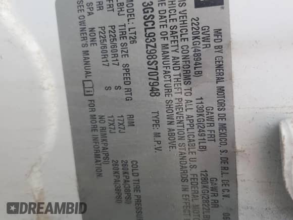 2008 Saturn VUE Green Line with VIN 3GSCL93Z98S707948, listed as a Copart auction lot 69467705 with 47,400 mi miles and Clean title. Bid and sale history available at DreamBid. Image 12.