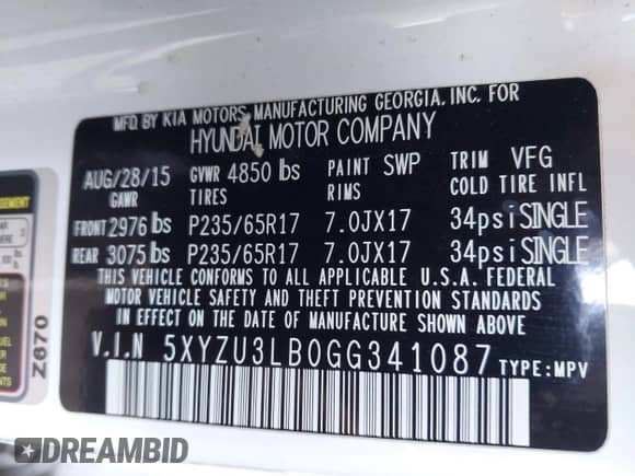 2016 Hyundai Santa Fe с VIN 5XYZU3LB0GG341087, выставлен на аукционе IAAI как лот 42521198 с пробегом 119 994 миль миль и . История ставок и продаж доступна на DreamBid. Изображение 9.