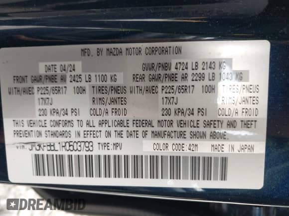 2024 Mazda CX-5 S Select with VIN JM3KFBBL1R0503793, listed as a IAAI auction lot 42536535 with 21,931 mi miles and . Bid and sale history available at DreamBid. Image 9.