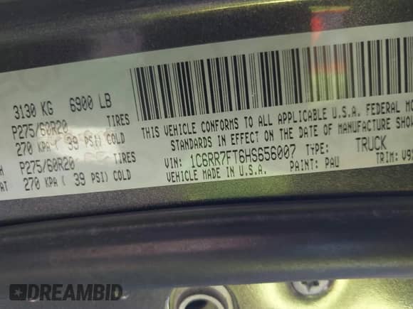 2017 Ram 1500 Express с VIN 1C6RR7FT6HS656007, выставлен на аукционе IAAI как лот 42651226 с пробегом 141 452 миль миль и . История ставок и продаж доступна на DreamBid. Изображение 9.