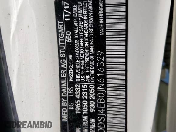 2018 Mercedes-Benz CLA 250 с VIN WDDSJ4EB0JN616329, выставлен на аукционе Copart как лот 71370525 с пробегом 99 270 миль миль и Списание • Salvage title. История ставок и продаж доступна на DreamBid. Изображение 12.