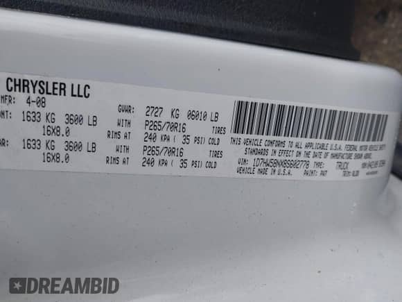 2008 Dodge Dakota Laramie z VIN 1D7HW58NX8S602778, wystawiony jako IAAI lot #42512472 z przebiegiem 116 133 mil mil oraz . Historia ofert i sprzedaży dostępna na DreamBid. Obrazek 9.