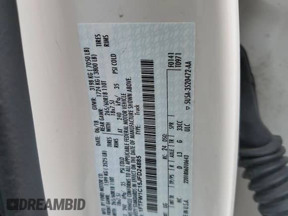 2018 Ford F-150 XL с VIN 1FTFW1C15JFD24885, выставлен на аукционе Copart как лот 55344105 с пробегом 138 090 миль миль и Списание • Salvage title. История ставок и продаж доступна на DreamBid. Изображение 12.