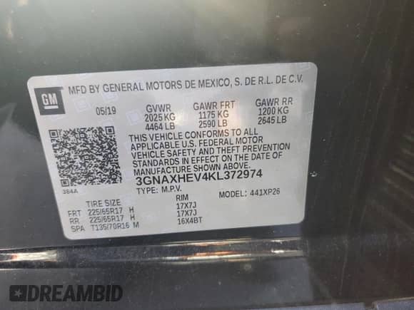 2019 Chevrolet Equinox LS с VIN 3GNAXHEV4KL372974, выставлен на аукционе Copart как лот 70807295 с пробегом 74 879 миль миль и Списание • Salvage title. История ставок и продаж доступна на DreamBid. Изображение 12.