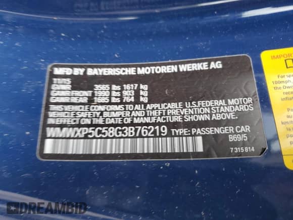 2016 MINI Hardtop with VIN WMWXP5C58G3B76219, listed as a Copart auction lot 57879225 with 94,245 mi miles and Salvage title. Bid and sale history available at DreamBid. Image 12.