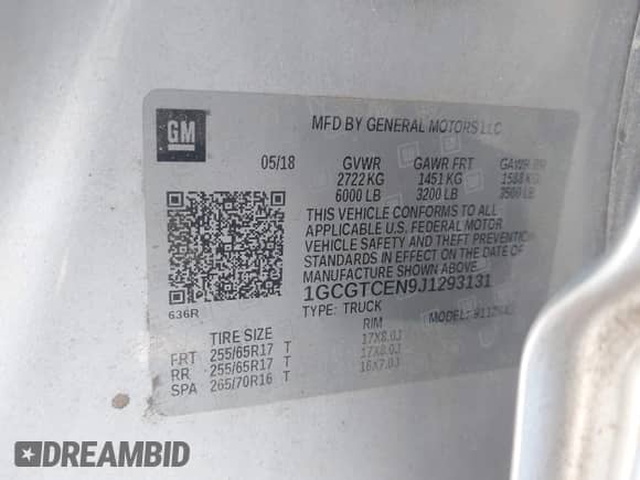 2018 Chevrolet Colorado 4WD LT with VIN 1GCGTCEN9J1293131, listed as a IAAI auction lot 43454992 with 365,423 mi miles and . Bid and sale history available at DreamBid. Image 9.