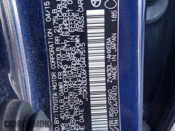 2015 Toyota Prius Four z VIN JTDKN3DU6F0447515, wystawiony jako Copart lot #87486895 z przebiegiem 97 955 mil mil oraz Szkoda całkowita • Salvage title. Historia ofert i sprzedaży dostępna na DreamBid. Obrazek 12.