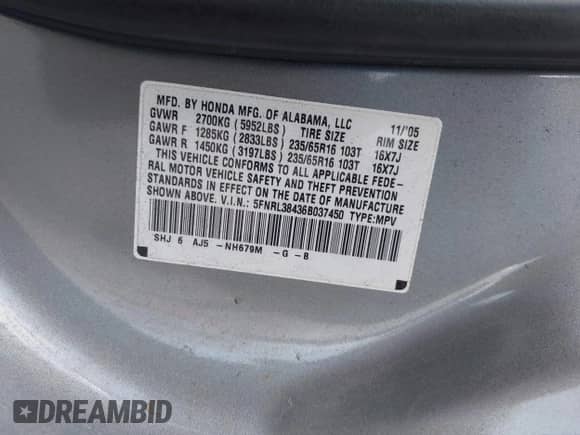 2006 Honda Odyssey EX z VIN 5FNRL38436B037450, wystawiony jako IAAI lot #42658960 z przebiegiem 228 553 mil mil oraz . Historia ofert i sprzedaży dostępna na DreamBid. Obrazek 9.