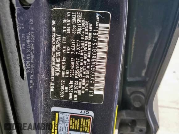 2012 Hyundai Santa Fe GLS с VIN 5XYZG3AB8CG157181, выставлен на аукционе Copart как лот 84977225 с пробегом 94 669 миль миль и Чистый • Clean title. История ставок и продаж доступна на DreamBid. Изображение 13.