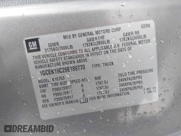 2008 Chevrolet Silverado 1500 Work Truck с VIN 1GCEK19C28E189770, выставлен на аукционе IAAI как лот 41714597 с пробегом 156 330 миль миль и . История ставок и продаж доступна на DreamBid. Изображение 9.