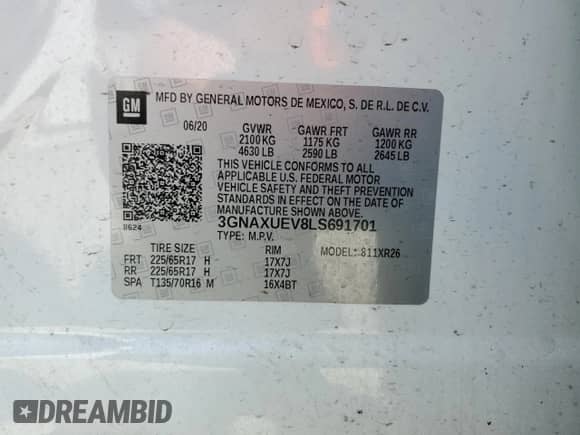 2020 Chevrolet Equinox LT z VIN 3GNAXUEV8LS691701, wystawiony jako Copart lot #63684435 z przebiegiem 92 089 mil mil oraz Szkoda całkowita • Salvage title. Historia ofert i sprzedaży dostępna na DreamBid. Obrazek 13.