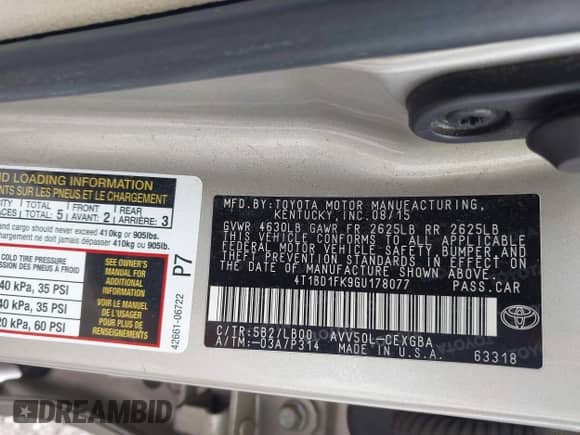 2016 Toyota Camry LE z VIN 4T1BD1FK9GU178077, wystawiony jako IAAI lot #42881844 z przebiegiem 264 207 mil mil oraz . Historia ofert i sprzedaży dostępna na DreamBid. Obrazek 9.