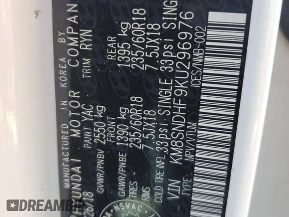 2019 Hyundai Santa Fe SE with VIN KM8SNDHF9KU296976, listed as a Copart auction lot 84476545 with 112,167 mi miles and Clean title. Bid and sale history available at DreamBid. Image 13.