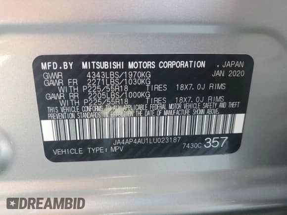 2020 Mitsubishi Outlander SE z VIN JA4AP4AU1LU023187, wystawiony jako Copart lot #80663525 z przebiegiem 49 390 mil mil oraz Szkoda całkowita • Salvage title. Historia ofert i sprzedaży dostępna na DreamBid. Obrazek 13.