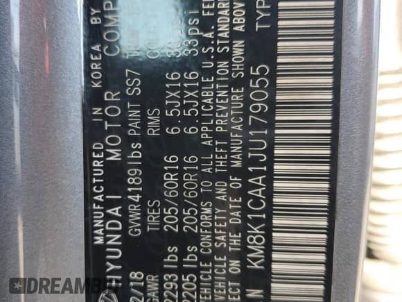 2018 Hyundai Kona SE z VIN KM8K1CAA1JU179055, wystawiony jako Copart lot #65910985 z przebiegiem Nie podano mil oraz Szkoda całkowita • Salvage title. Historia ofert i sprzedaży dostępna na DreamBid. Obrazek 13.