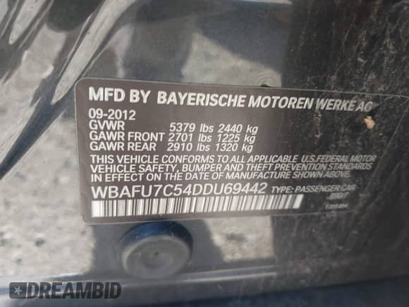 2013 BMW 5 Series 535i xDrive с VIN WBAFU7C54DDU69442, выставлен на аукционе IAAI как лот 43540515 с пробегом 187 599 миль миль и . История ставок и продаж доступна на DreamBid. Изображение 9.