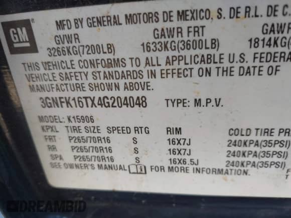 2004 Chevrolet Suburban LS z VIN 3GNFK16TX4G204048, wystawiony jako IAAI lot #43412840 z przebiegiem 210 106 mil mil oraz . Historia ofert i sprzedaży dostępna na DreamBid. Obrazek 9.