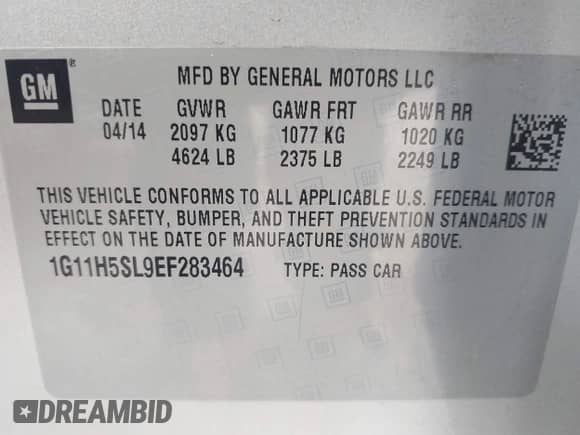 2014 Chevrolet Malibu LTZ with VIN 1G11H5SL9EF283464, listed as a IAAI auction lot 43175991 with 152,874 mi miles and . Bid and sale history available at DreamBid. Image 9.