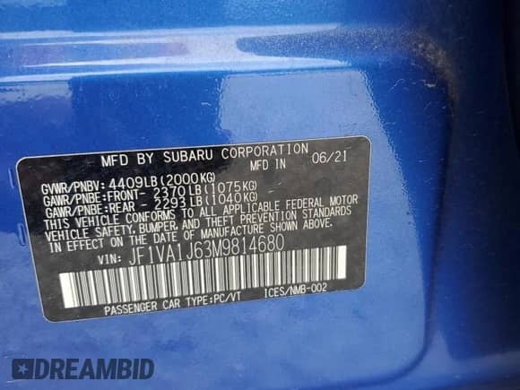 2021 Subaru WRX Limited с VIN JF1VA1J63M9814680, выставлен на аукционе Copart как лот 62911885 с пробегом 110 374 миль миль и Чистый • Clean title. История ставок и продаж доступна на DreamBid. Изображение 12.