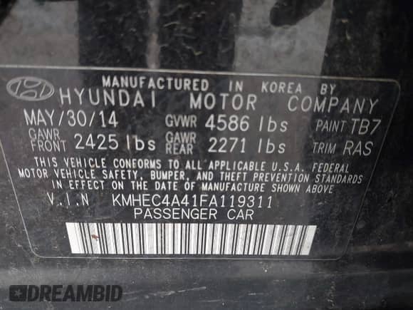 2015 Hyundai Sonata Limited z VIN KMHEC4A41FA119311, wystawiony jako IAAI lot #42161377 z przebiegiem 84 602 mil mil oraz . Historia ofert i sprzedaży dostępna na DreamBid. Obrazek 9.