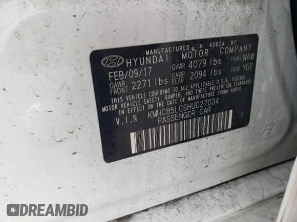 2017 Hyundai Ioniq Limited с VIN KMHC85LC6HU027034, выставлен на аукционе Copart как лот 81115495 с пробегом 62 548 миль миль и Списание • Salvage title. История ставок и продаж доступна на DreamBid. Изображение 12.
