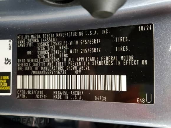 2024 Toyota Corolla Cross L с VIN 7MUAAABG6RV116238, выставлен на аукционе Copart как лот 81070555 с пробегом 3 011 миль миль и Списание • Salvage title. История ставок и продаж доступна на DreamBid. Изображение 14.