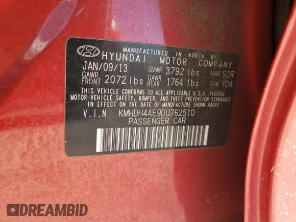 2013 Hyundai Elantra GLS with VIN KMHDH4AE9DU762510, listed as a Copart auction lot 87211605 with 125,138 mi miles and Salvage title. Bid and sale history available at DreamBid. Image 12.