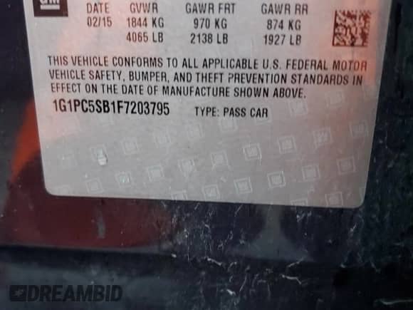 2015 Chevrolet Cruze LT с VIN 1G1PC5SB1F7203795, выставлен на аукционе Copart как лот 90736505 с пробегом 178 307 миль миль и Чистый • Clean title. История ставок и продаж доступна на DreamBid. Изображение 12.