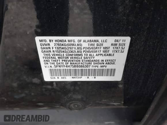 2011 Honda Pilot EX-L с VIN 5FNYF4H75BB086307, выставлен на аукционе IAAI как лот 42982782 с пробегом 186 770 миль миль и . История ставок и продаж доступна на DreamBid. Изображение 9.